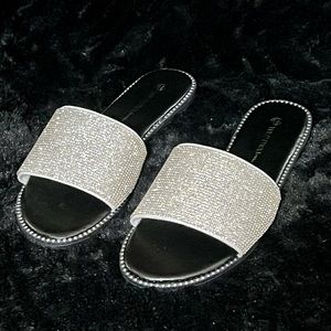Wild Diva Rhinestone Embellished Single Band Flat Slide Sandal Size 6 1/2